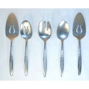 VTG Set of 5 Customcraft Petal Lane Serving Spoons Pie Floral Stainless Taiwan